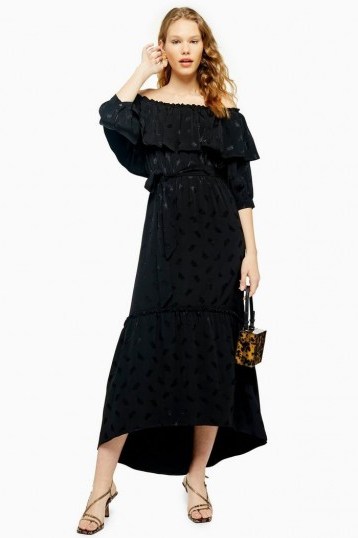 Topshop Jacquard Bardot Dress in Black | chic boho summer dresses - flipped