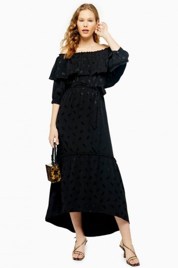 Topshop Jacquard Bardot Dress in Black | chic boho summer dresses