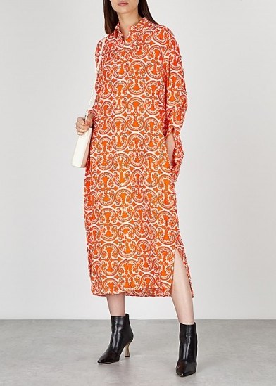 JIL SANDER Lance orange printed shirt dress ~ stylish and elegant loose fitting clothing - flipped