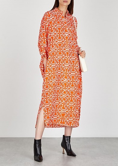 JIL SANDER Lance orange printed shirt dress ~ stylish and elegant loose fitting clothing