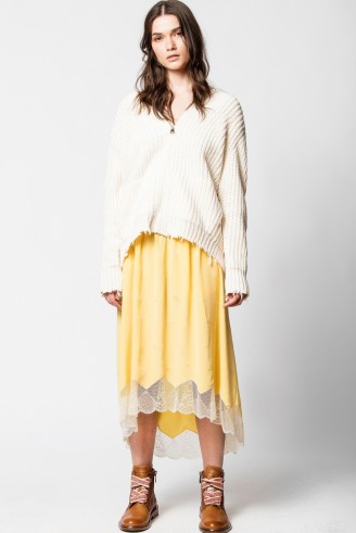 ZADIG & VOLTAIRE JOSLIN JAC GUITAR SKIRT | yellow lace trimmed skirts