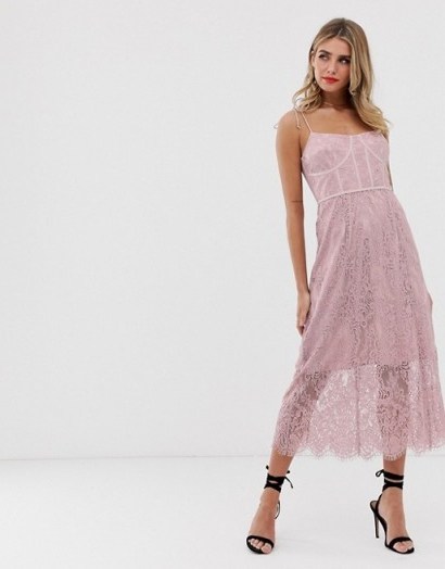 Keepsake sense lace midi dress with corset detail in rose ~ pink strappy dresses - flipped