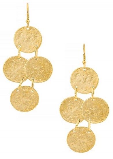 KENNETH JAY LANE Gold-tone coin drop earrings ~ hammered disc drops - flipped