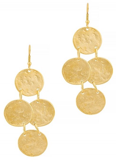 KENNETH JAY LANE Gold-tone coin drop earrings ~ hammered disc drops