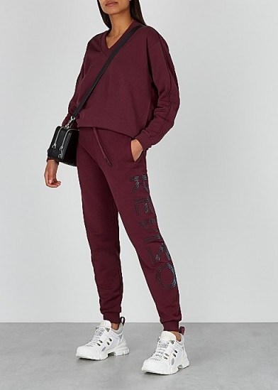 KENZO Bordeaux logo-appliquéd cotton sweatpants ~ luxe joggers - flipped