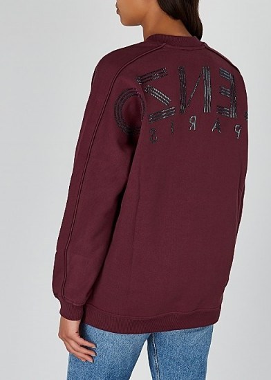 KENZO Bordeaux logo-appliquéd cotton sweatshirt ~ casual luxe sweat top - flipped