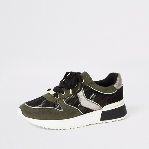 RIVER ISLAND Khaki camo lace-up runner trainers