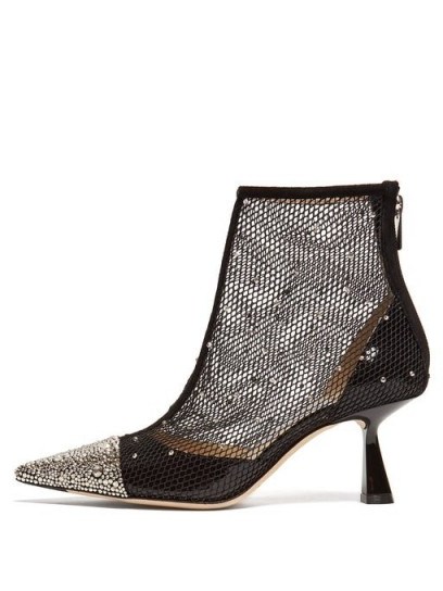 JIMMY CHOO Kix 65 crystal-embellished mesh ankle boots in black ~ luxe booties - flipped