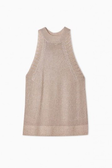 Topshop Knitted Metallic Tank Top in Mink - flipped