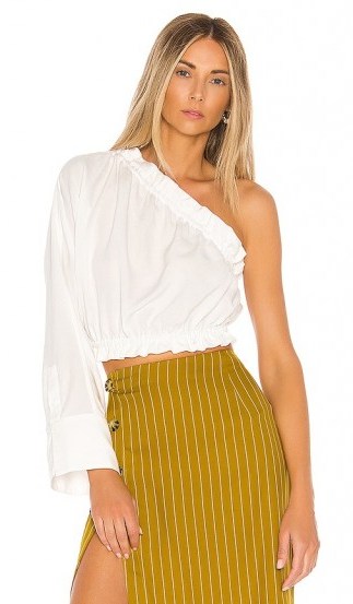 L’Academie The Emile Top in White | asymmetric one sleeve summer blouse - flipped