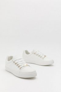 Nasty Gal Lace First D-ring Eyelet Sneakers in White