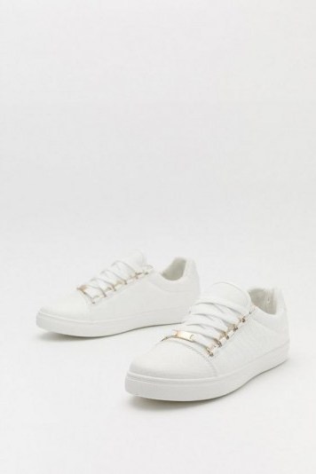 Nasty Gal Lace First D-ring Eyelet Sneakers in White - flipped
