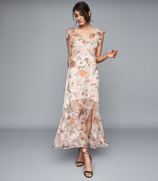 REISS LEILA BURNOUT FLORAL PRINTED MAXI DRESS PINK ~ semi sheer summer event dresses