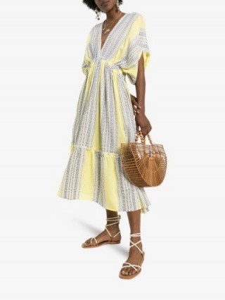 Lemlem Amira Plunge Neck Tiered Dress ~ yellow summer vacation dresses - flipped
