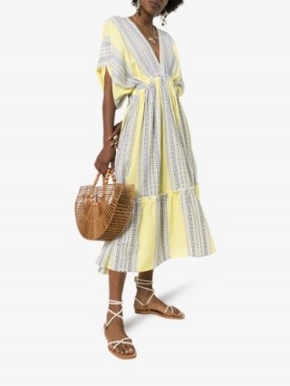 Lemlem Amira Plunge Neck Tiered Dress ~ yellow summer vacation dresses