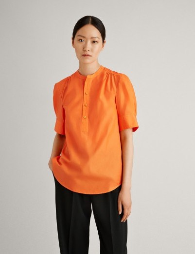 Joseph Lennox Silk Cotton Poplin Blouse in Carnelian ~ orange summer blouses ~ simple style - flipped