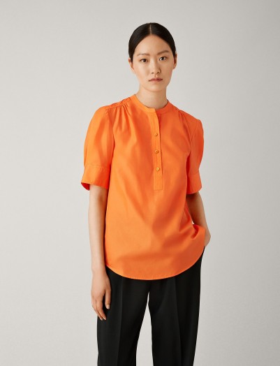 Joseph Lennox Silk Cotton Poplin Blouse in Carnelian ~ orange summer blouses ~ simple style