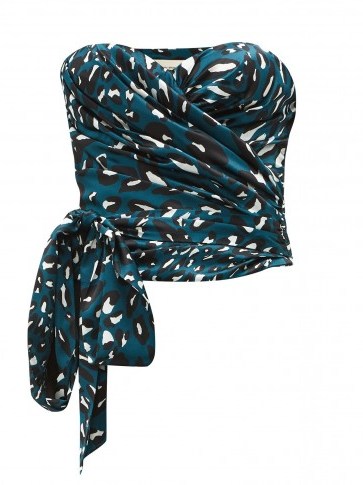 ALEXANDRE VAUTHIER Leopard-print stretch-satin bustier top in teal-blue - flipped