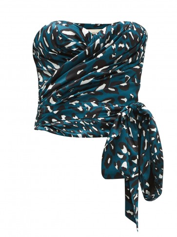 ALEXANDRE VAUTHIER Leopard-print stretch-satin bustier top in teal-blue