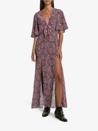 Les Reveries Pink Leopard Print Side Slit V-Neck Maxi Dress - flipped