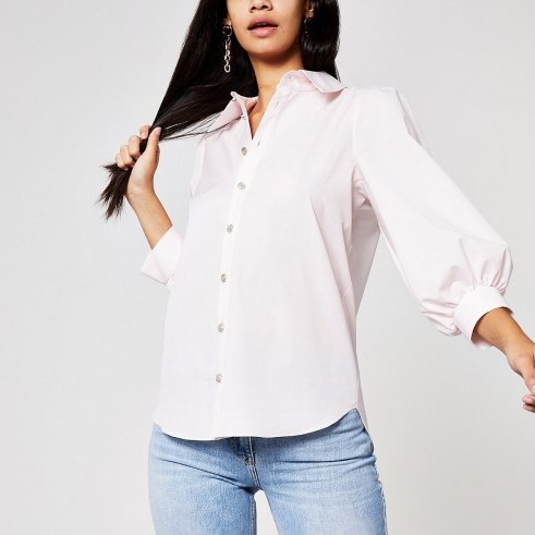RIVER ISLAND Light pink puff sleeve shirt – vintage style shirts - flipped
