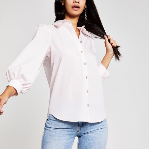 RIVER ISLAND Light pink puff sleeve shirt – vintage style shirts