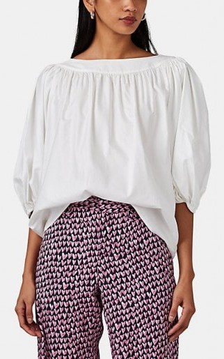 LISA PERRY Gathered Cotton Poplin Blouse in White - flipped