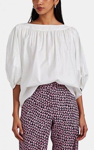 LISA PERRY Gathered Cotton Poplin Blouse in White