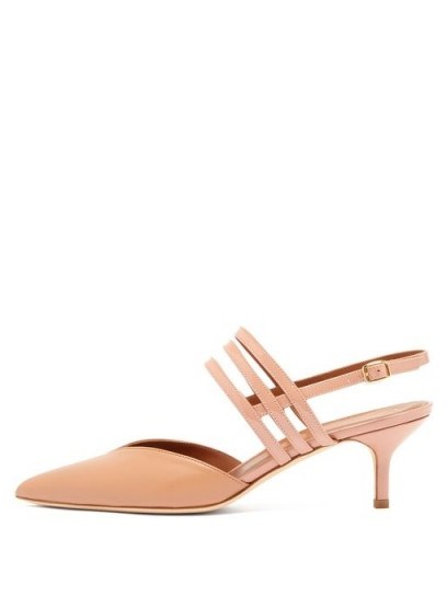 MALONE SOULIERS Liza neutral patent-leather slingback pumps ~ strappy point toe slingbacks - flipped