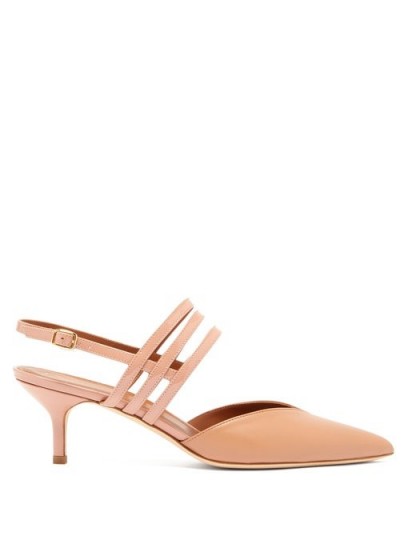MALONE SOULIERS Liza neutral patent-leather slingback pumps ~ strappy point toe slingbacks