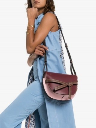 Loewe Gate Shoulder Bag in Burgundy and Pink Leather - flipped