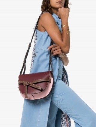 Loewe Gate Shoulder Bag in Burgundy and Pink Leather