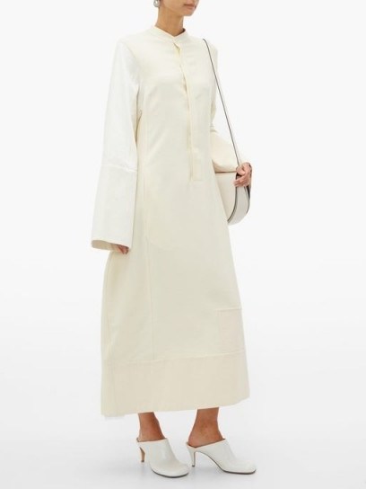 JIL SANDER Lorelai canvas-patch shirtdress in cream | contemporary shirt dress - flipped