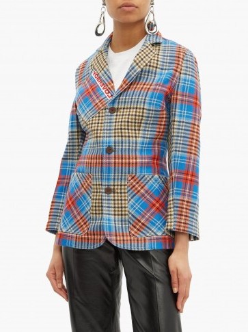 CHARLES JEFFREY LOVERBOY Loverboy single-breasted tartan-wool jacket in blue ~ vibrant and bold checks - flipped