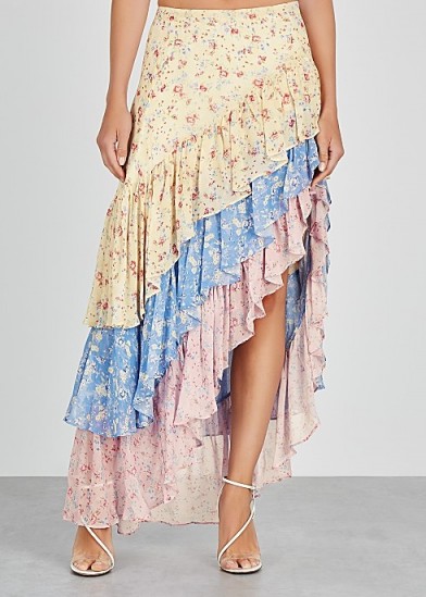 LOVESHACKFANCY Lisette floral-print ruffled silk skirt / multi-tiered skirts