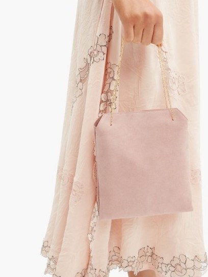 THE ROW Lunch Bag pink suede clutch ~ luxe chain handle bag - flipped