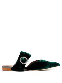 MALONE SOULIERS Maite crystal-buckle emerald-green velvet mules | luxe point toe flats