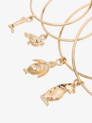 Marni Gold Tone Three Hoop Charm Earrings ~ cute animal charms - flipped