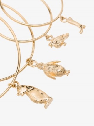 Marni Gold Tone Three Hoop Charm Earrings ~ cute animal charms