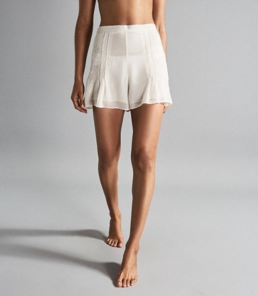 REISS MARTINA EMBROIDERED RESORTWEAR SHORTS OFF WHITE ~ floaty vacation clothing - flipped