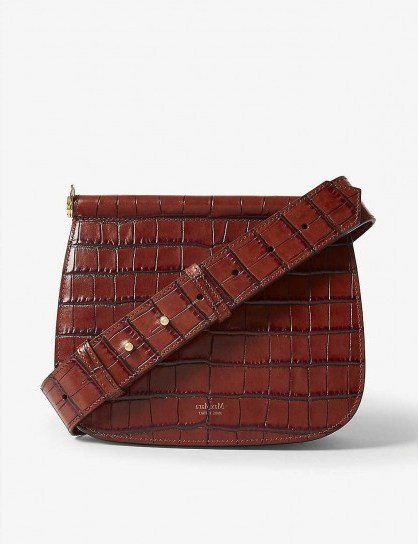 MAX MARA Sylvia leather cross-body bag in rust | brown croc-embossed bags - flipped