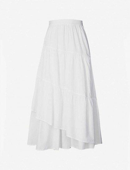 MERLETTE Hallerbos high-rise A-line cotton-poplin midi skirt in white ~ vacation clothing - flipped