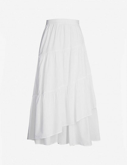 MERLETTE Hallerbos high-rise A-line cotton-poplin midi skirt in white ~ vacation clothing