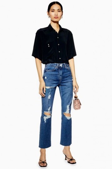 Topshop Mid Blue Destroy Rip Straight Jeans | ripped denim - flipped