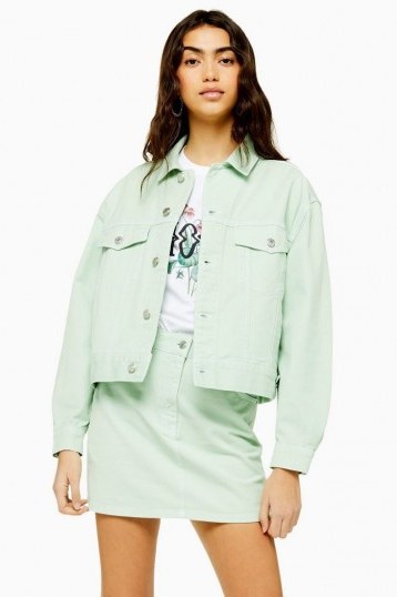 Topshop Mint Boxy Denim Jacket | pale-green summer jackets - flipped