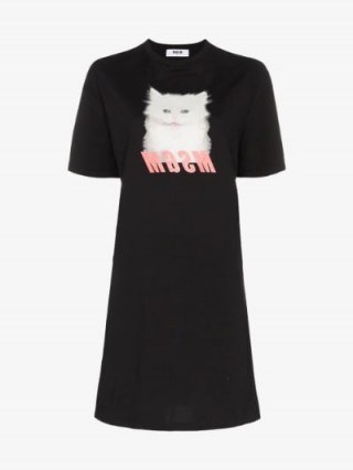 MSGM Mini Cat T-Shirt Dress in Black / designer logo fashion - flipped