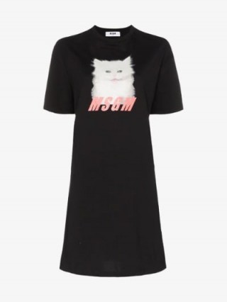 MSGM Mini Cat T-Shirt Dress in Black / designer logo fashion