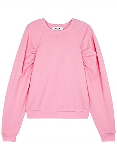 MSGM Pink ruched cotton sweatshirt ~ gathered sleeve sweat top - flipped