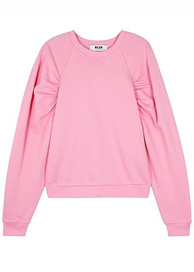 MSGM Pink ruched cotton sweatshirt ~ gathered sleeve sweat top