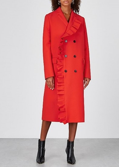 MSGM Red ruffle-trimmed stretch-cady coat | bold statement coats - flipped